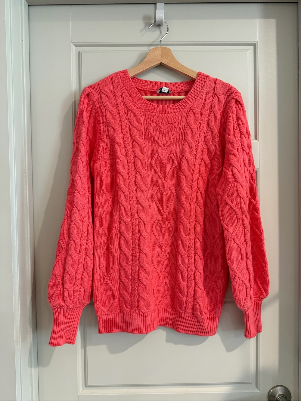 Pink Heart Cable Knit Sweater Size Medium